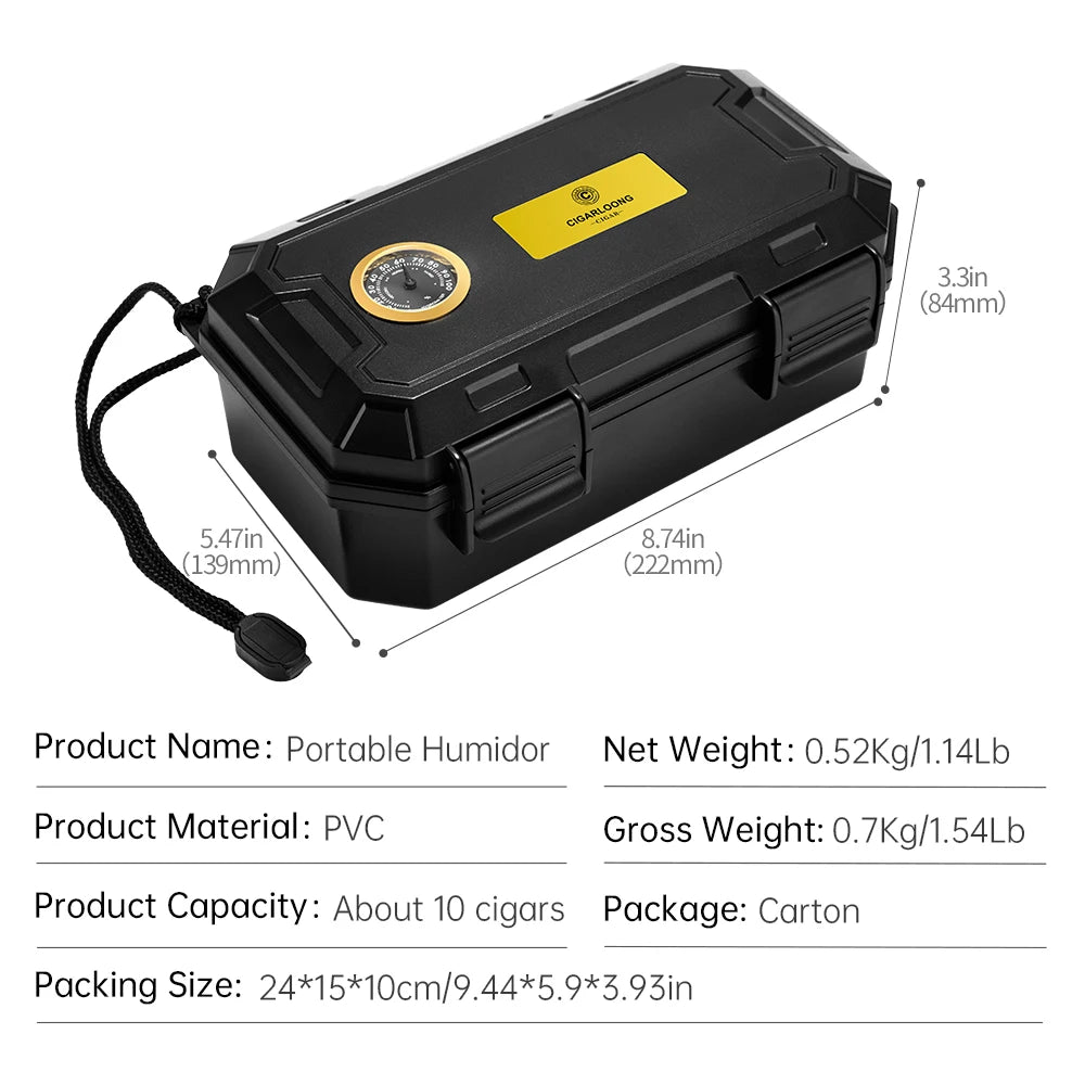 Professional Travel Cigar Humidor with Hygrometer & Humidifier