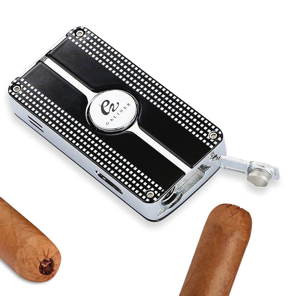 Cigar cutter with checkered pattern and visible brand logo on a white background