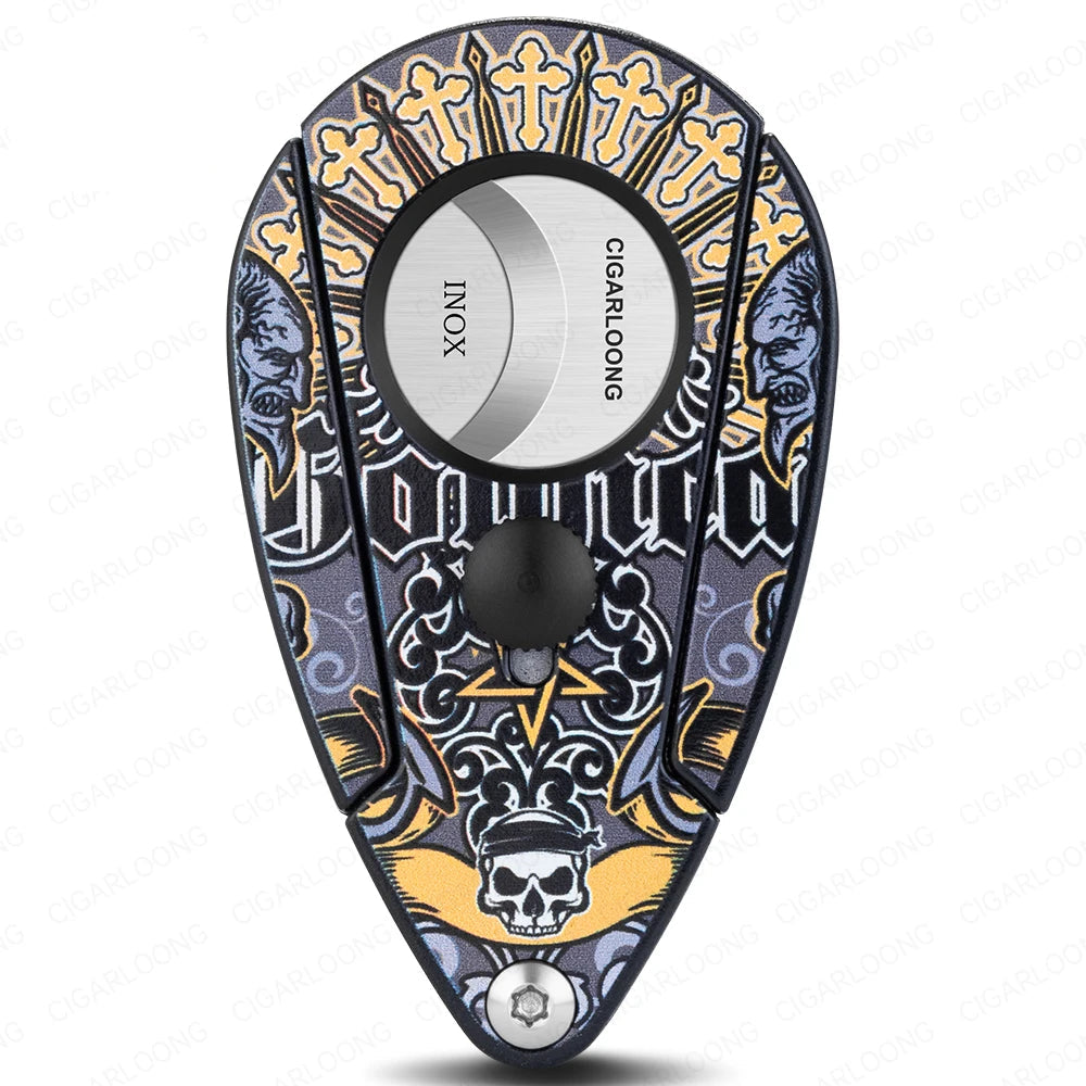 Decorative cigar cutter with intricate designs on a white background, featuring the brand 'Cigarloong'.