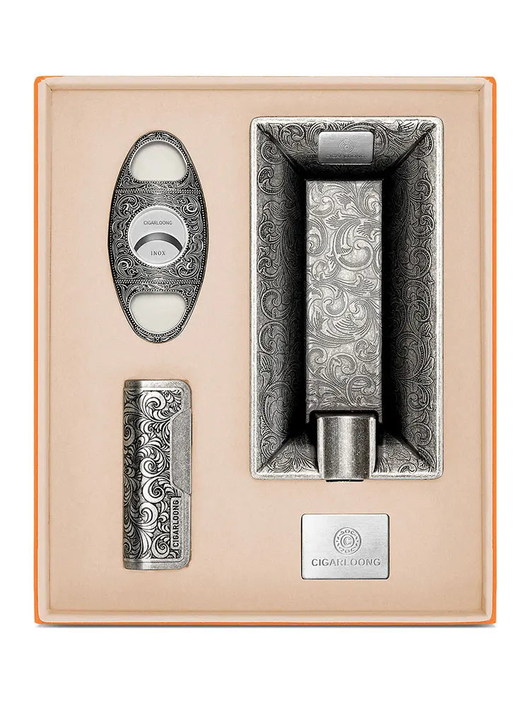 Coffret cadeau d'accessoires de luxe pour cigares – Briquet, coupe-cigares et cendrier