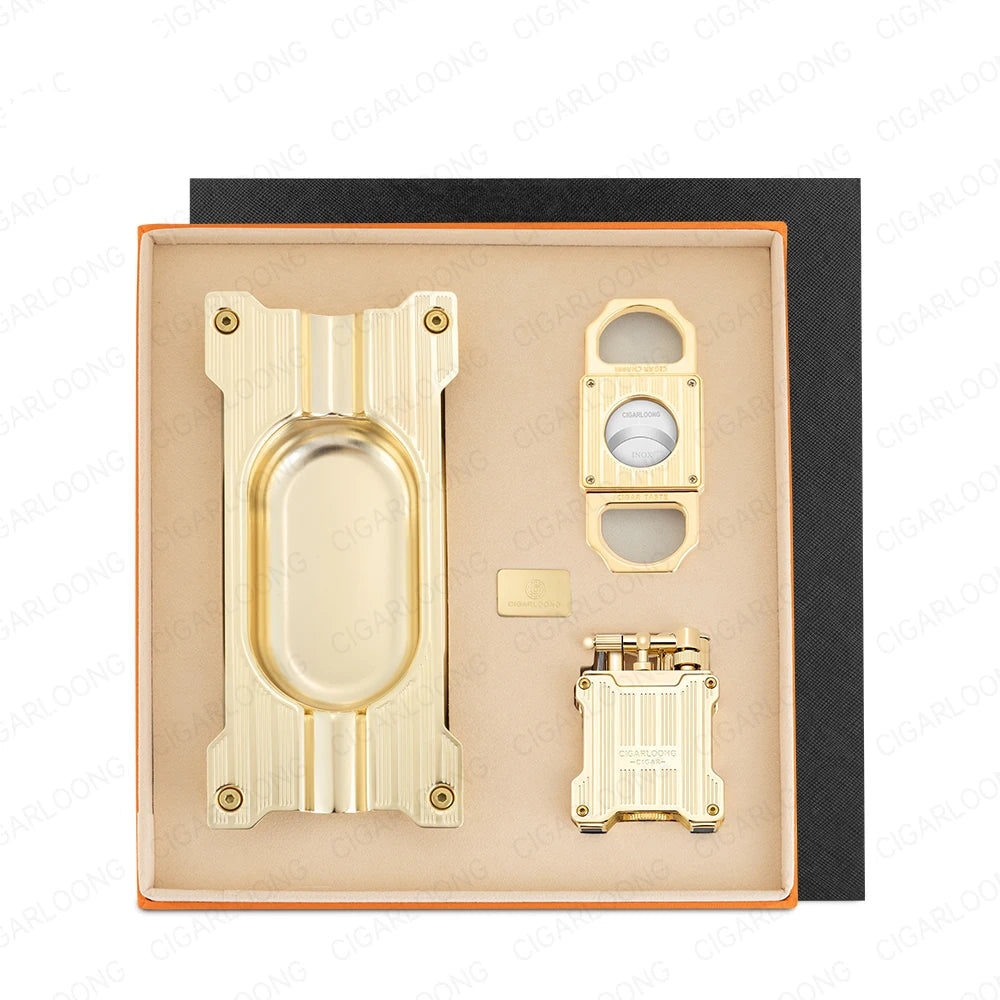 Luxury Cigar Accessories Gift Set with Torch Lighter, Cutter & Ashtray