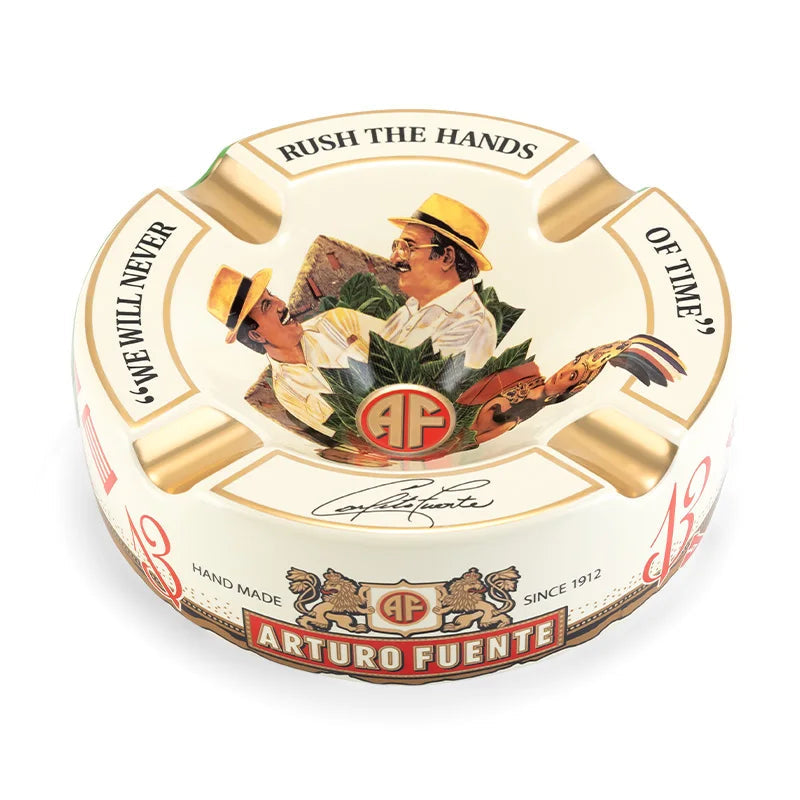 Arturo Fuente cigar tin with branding and design elements on a white background