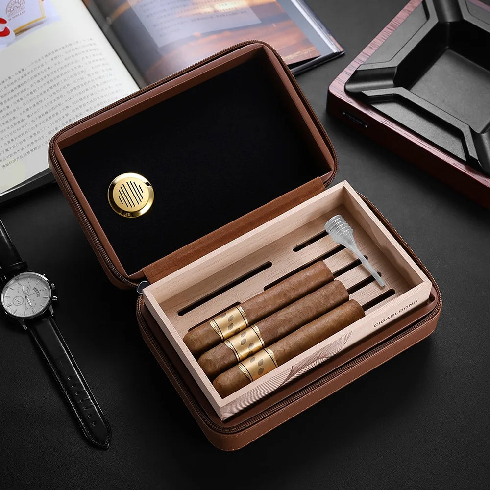 Humidor de puros de viaje de cuero premium de 10 unidades con revestimiento de cedro