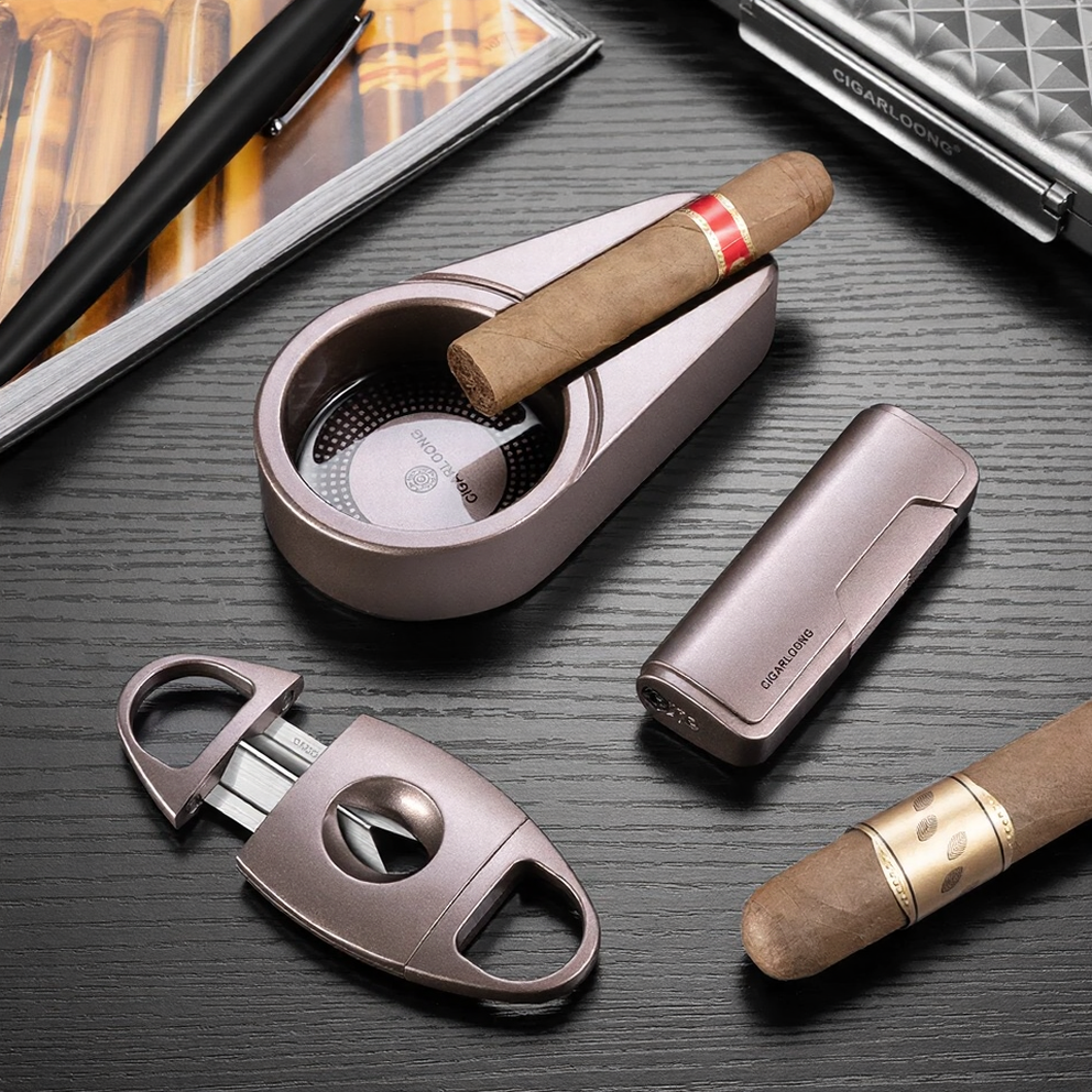 Professional Cigar Accessory Set with Torch Lighter, V-Cut & Ashtray