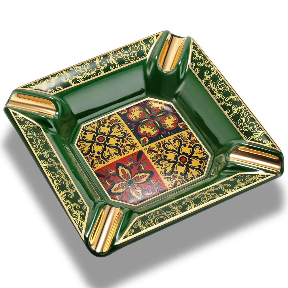 Luxury Ceramic Cigar Ashtray with Gold Accents & Four Rests