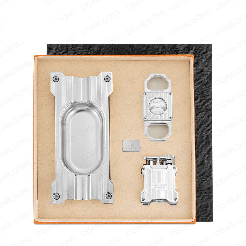 Luxury Cigar Accessories Gift Set with Torch Lighter, Cutter & Ashtray