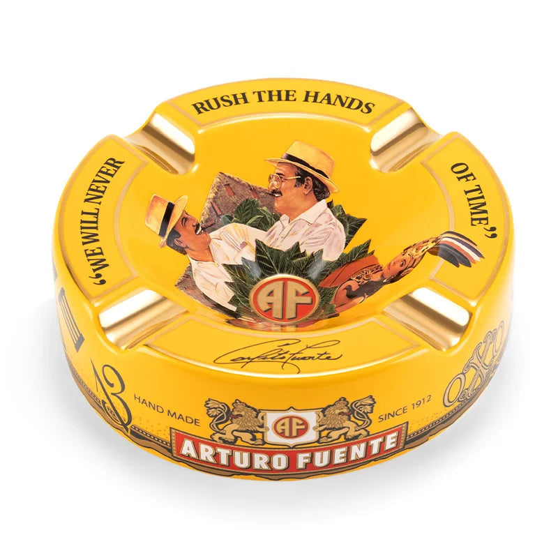 Arturo Fuente cigar humidor with branding and imagery on a white background