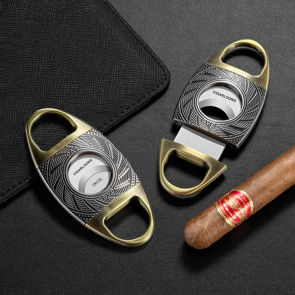 Ornate Double-Blade Guillotine Cigar Cutter in Rigid Steel