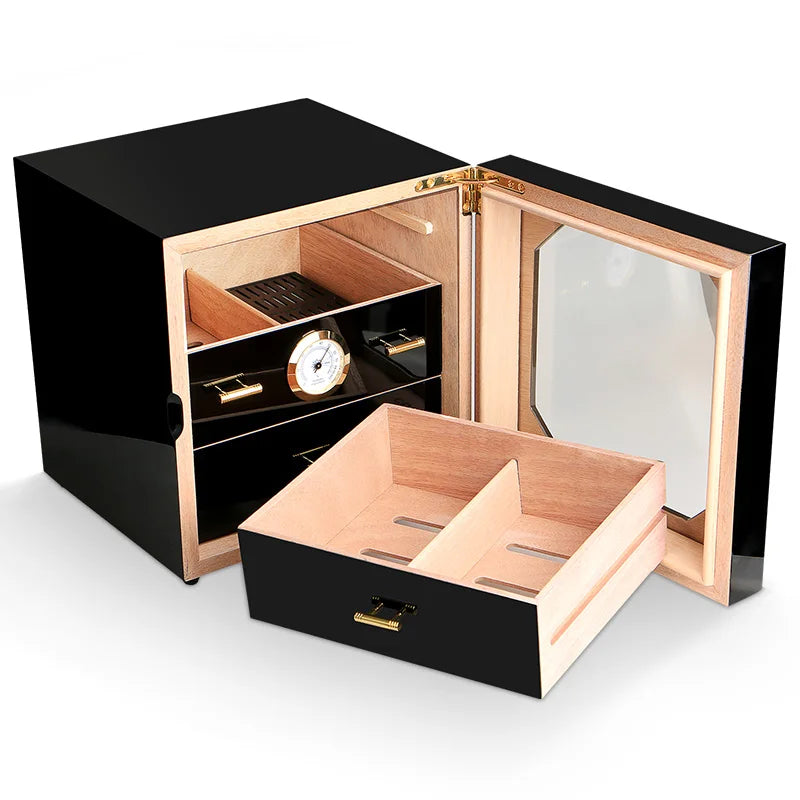 Luxury 3-Drawer Cedar Wood Cigar Humidor Cabinet with Hygrometer