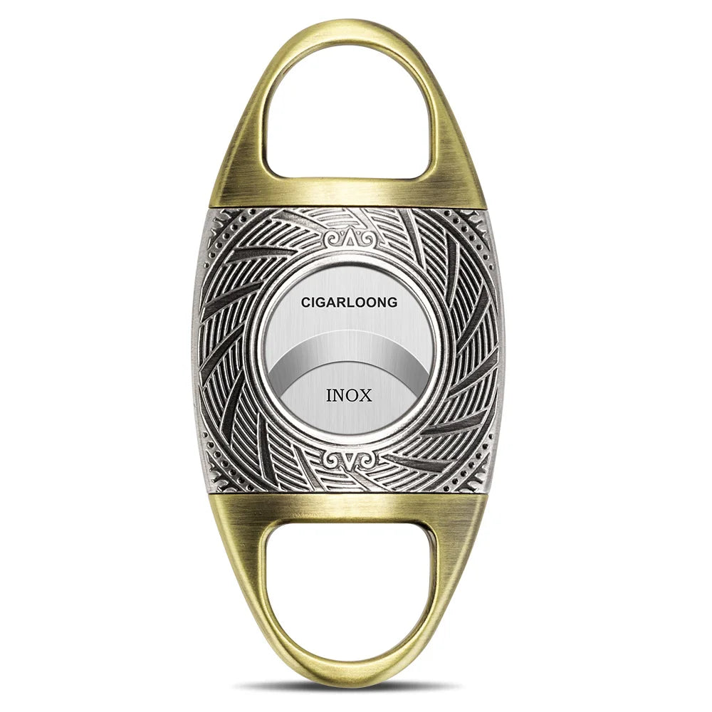 Ornate Double-Blade Guillotine Cigar Cutter in Rigid Steel