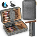 Luxury Leather Travel Cigar Humidor Set with Lighter & Accessories