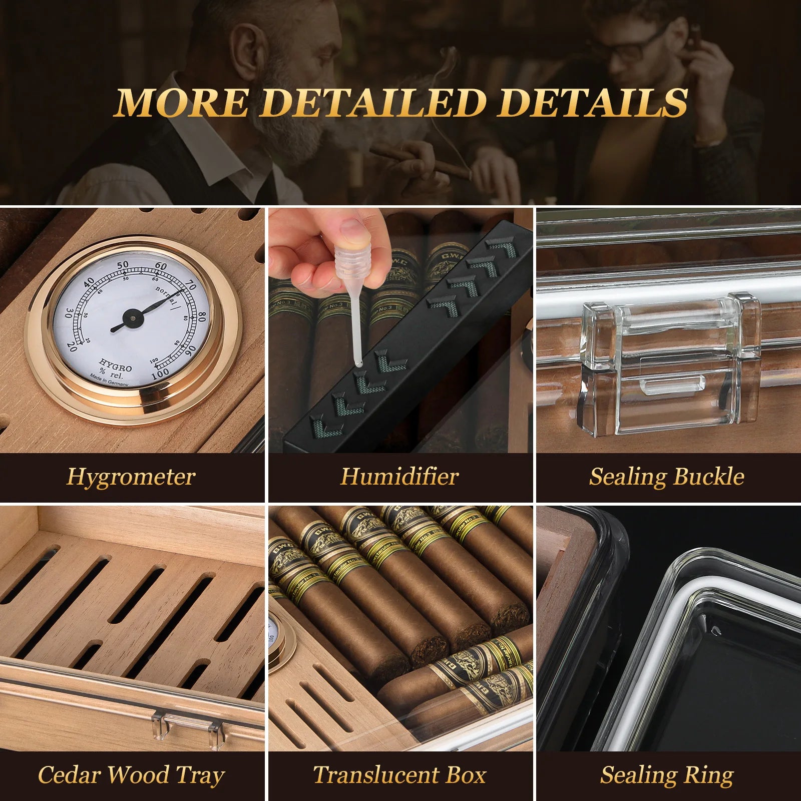 Transparent Acrylic Cedar Wood Cigar Humidor Display Case