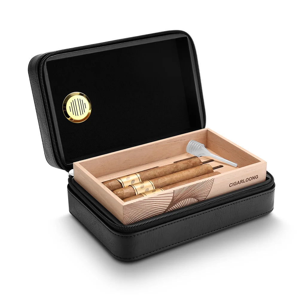 Premium 10-Count Leather Travel Cigar Humidor with Cedar Lining