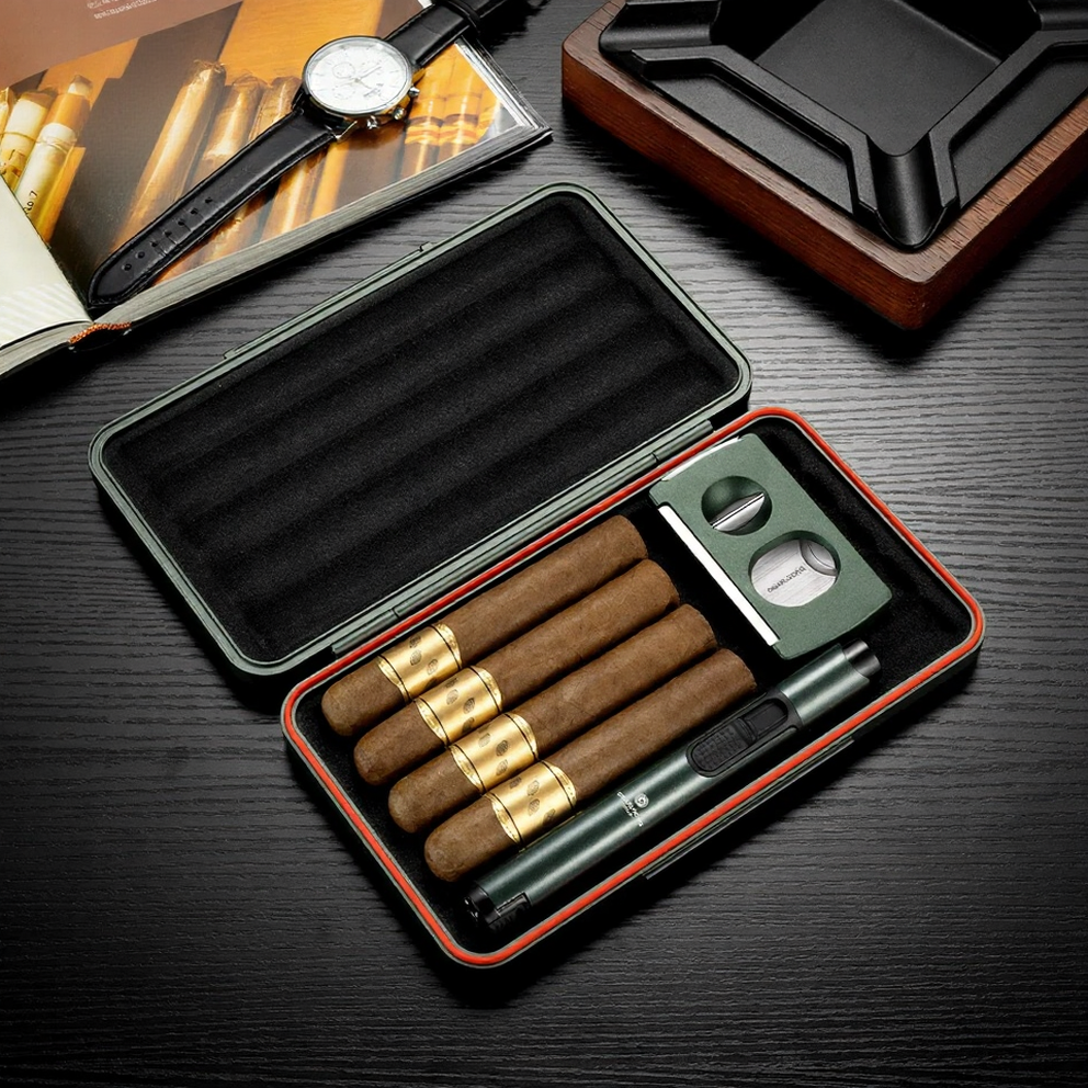 All-in-One Luxury Cigar Accessories Travel Set with Torch & Cutter