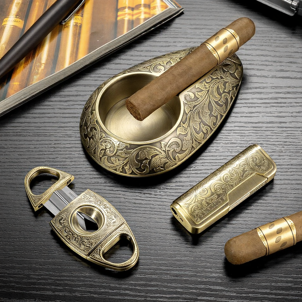 Luxury 3-Piece Cigar Accessory Gift Set – Lighter, Cutter & Ashtray