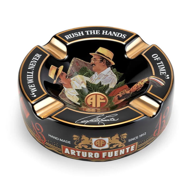 Arturo Fuente cigar humidor with branding and decorative elements on a white background