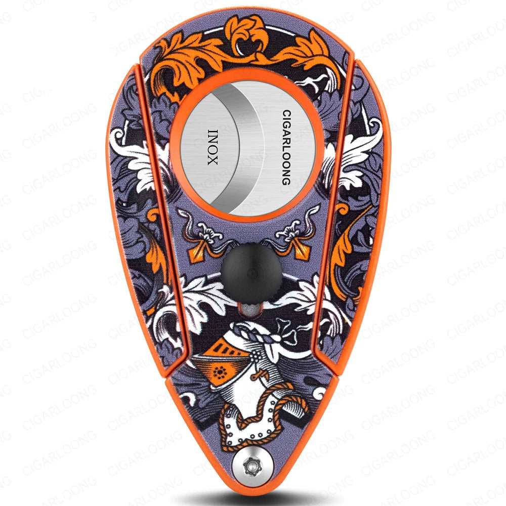 Decorative cigar cutter with intricate patterns on a white background, featuring the brand 'Cigarloong'.