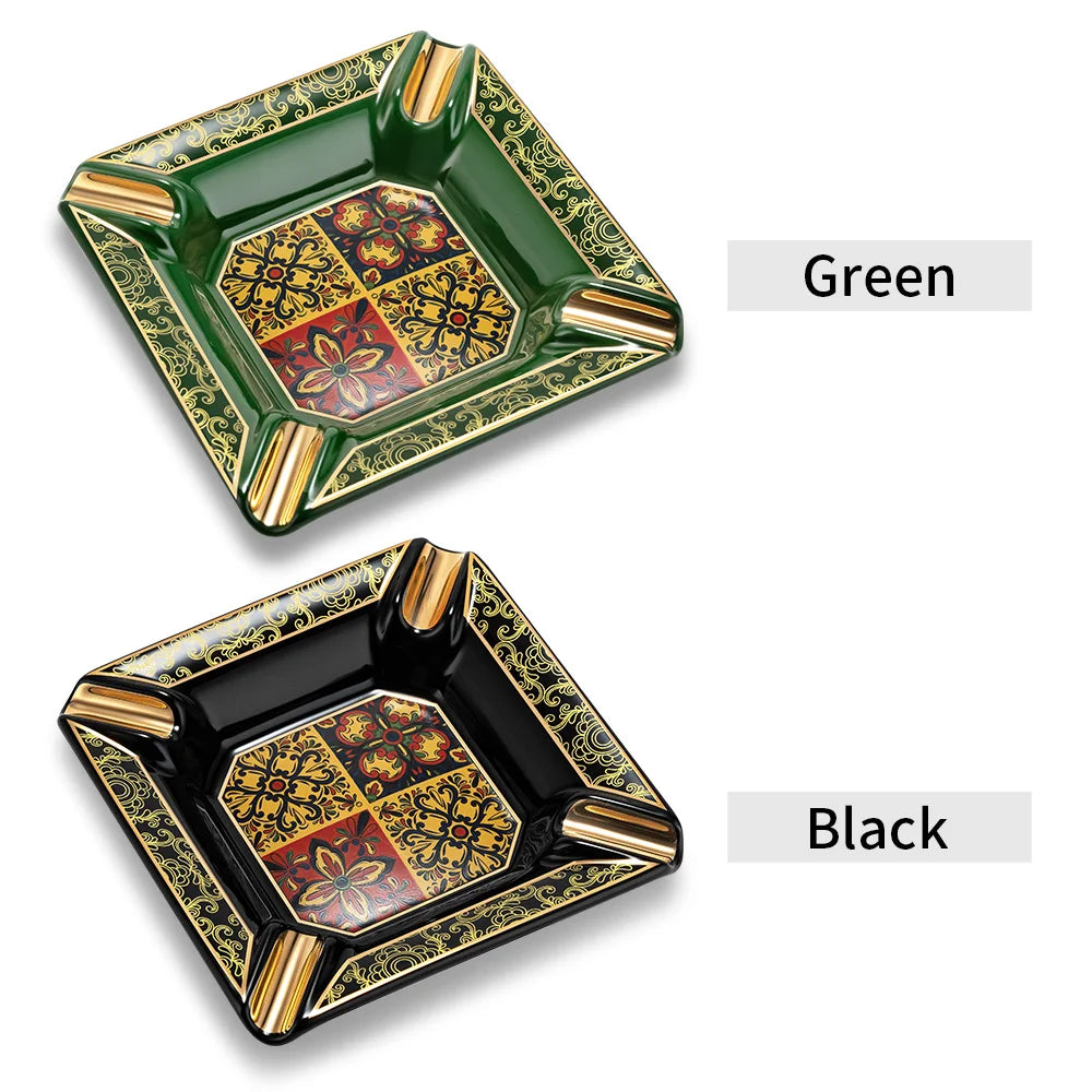 Luxury Ceramic Cigar Ashtray with Gold Accents & Four Rests