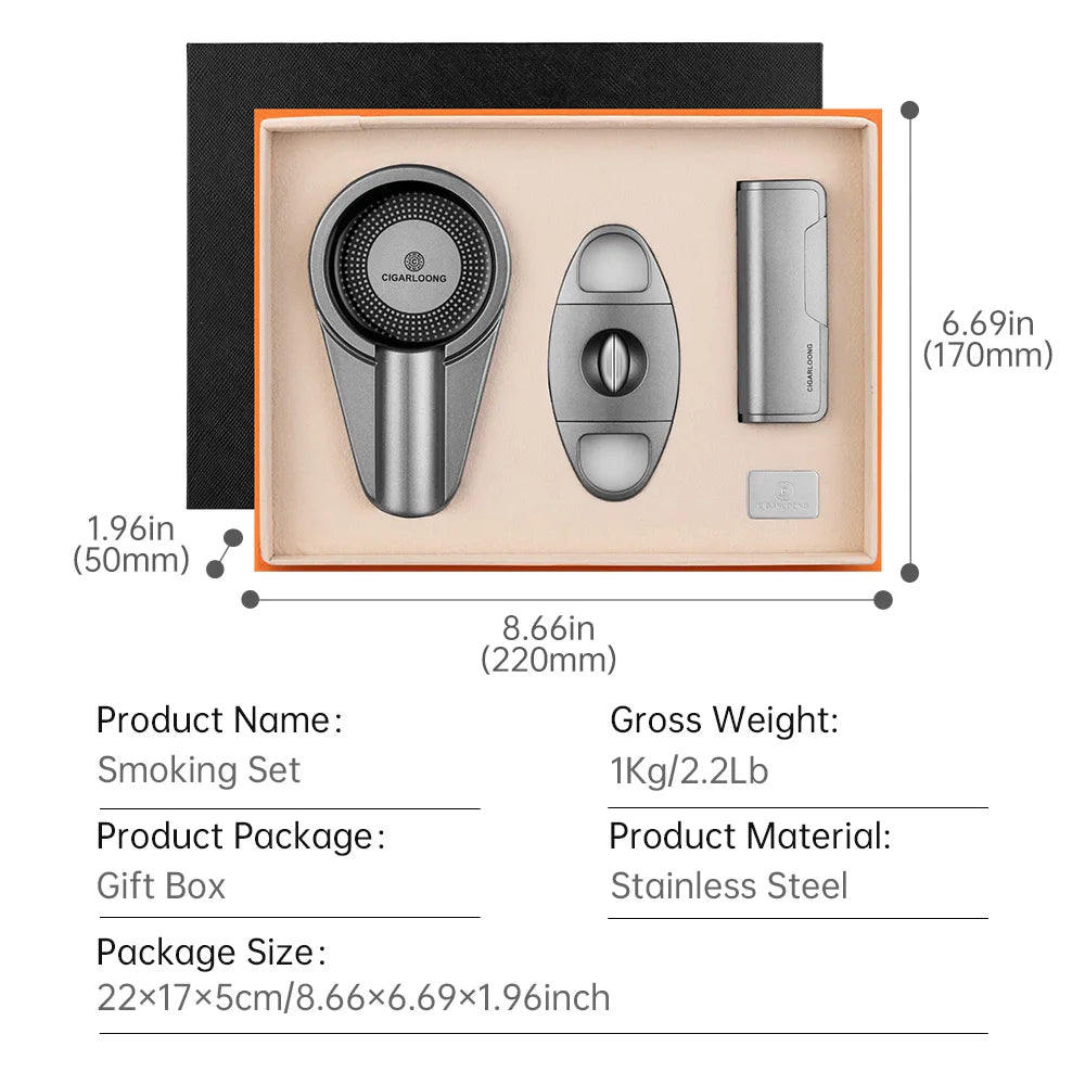 Professional Cigar Accessory Set with Torch Lighter, V-Cut & Ashtray