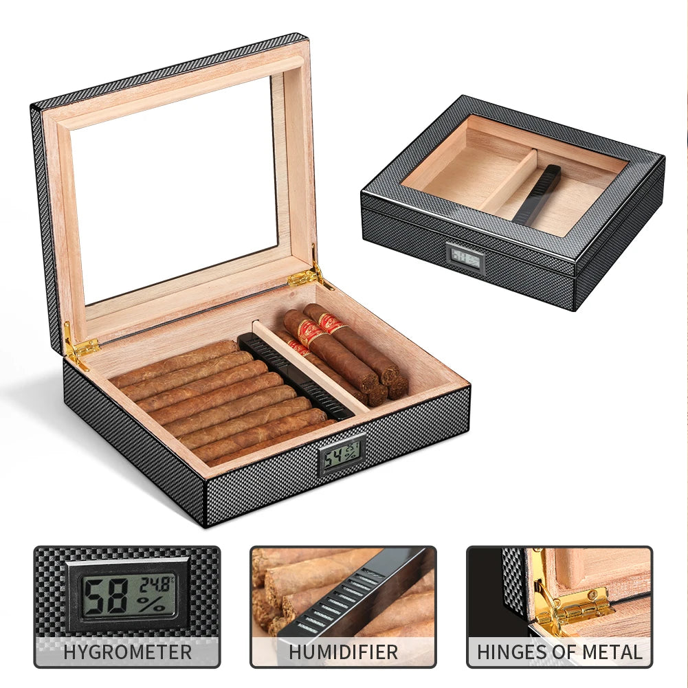Digital Cedar Travel Cigar Humidor with Hygrometer & Glass Window