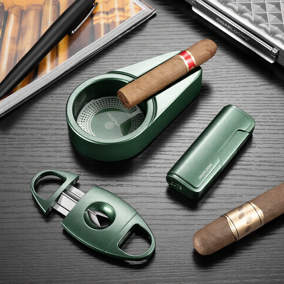 Professional Cigar Accessory Set with Torch Lighter, V-Cut & Ashtray
