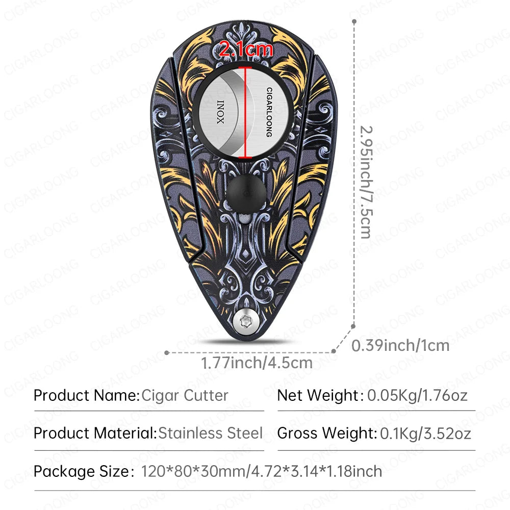 Artistic Guillotine Cigar Cutter with Stainless Steel Blade & Case