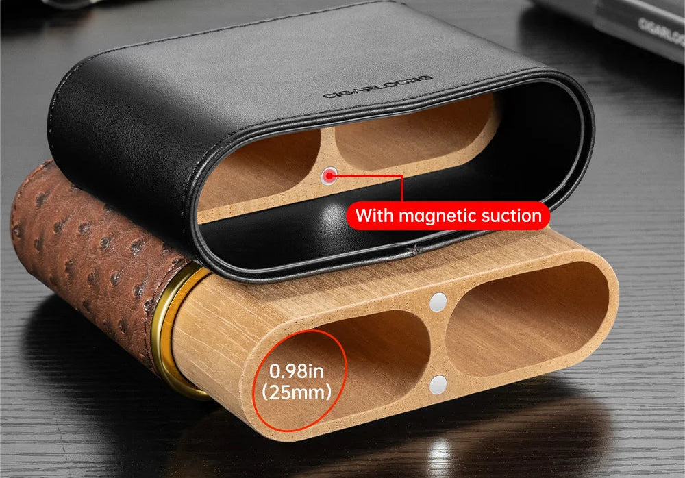 Luxury Cedar-Lined 3-Cigar Travel Case in Exotic Leather