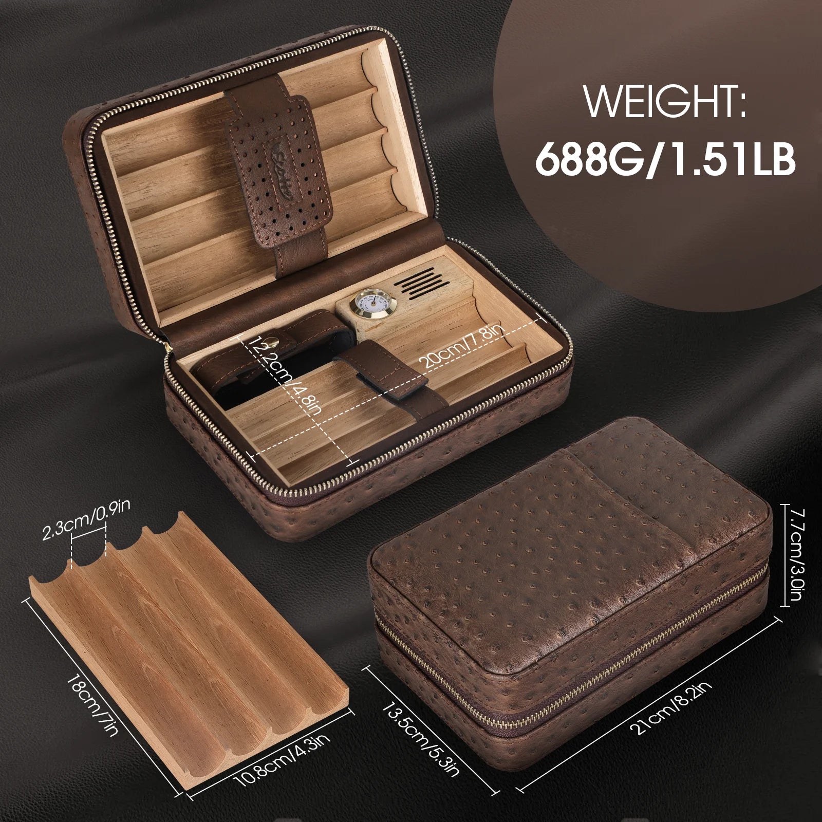 Luxury Leather Travel Cigar Humidor Set with Lighter & Accessories