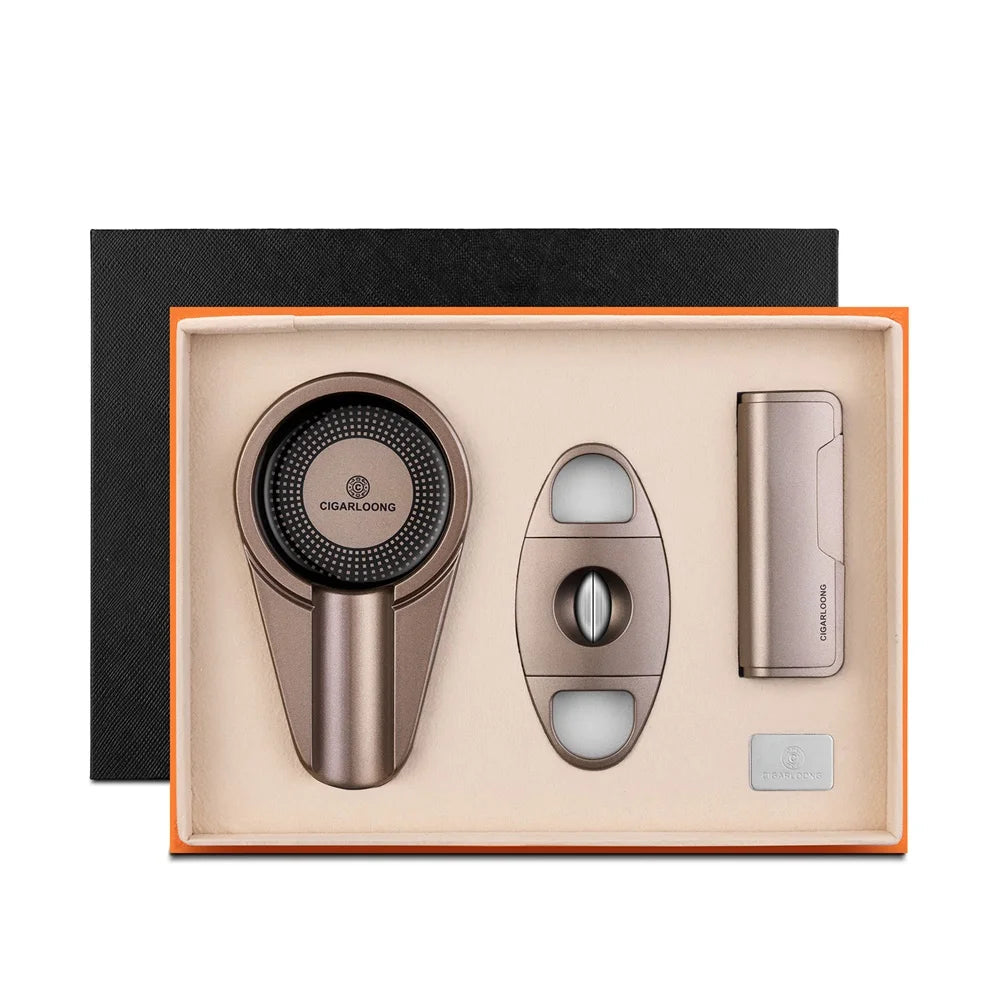 Professional Cigar Accessory Set with Torch Lighter, V-Cut & Ashtray
