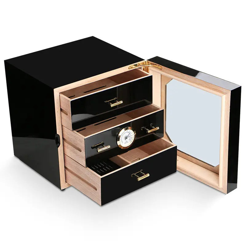 Luxury 3-Drawer Cedar Wood Cigar Humidor Cabinet with Hygrometer