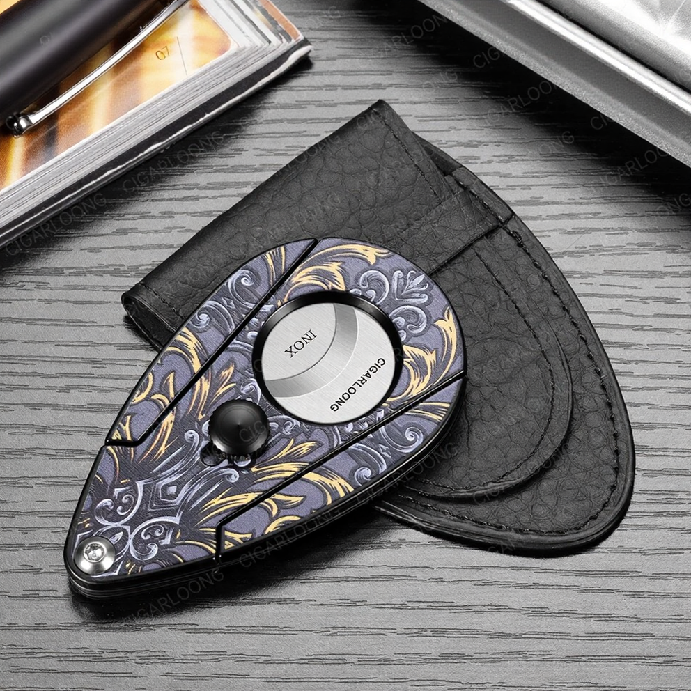 Artistic Guillotine Cigar Cutter with Stainless Steel Blade & Case