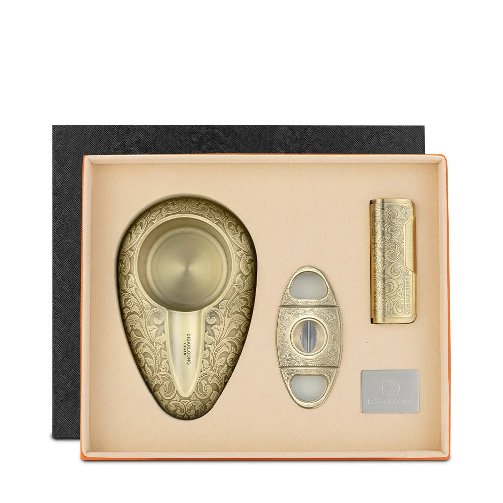 Luxury 3-Piece Cigar Accessory Gift Set – Lighter, Cutter & Ashtray