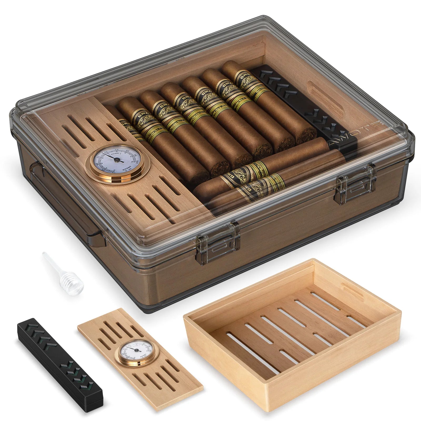 Transparent Acrylic Cedar Wood Cigar Humidor Display Case