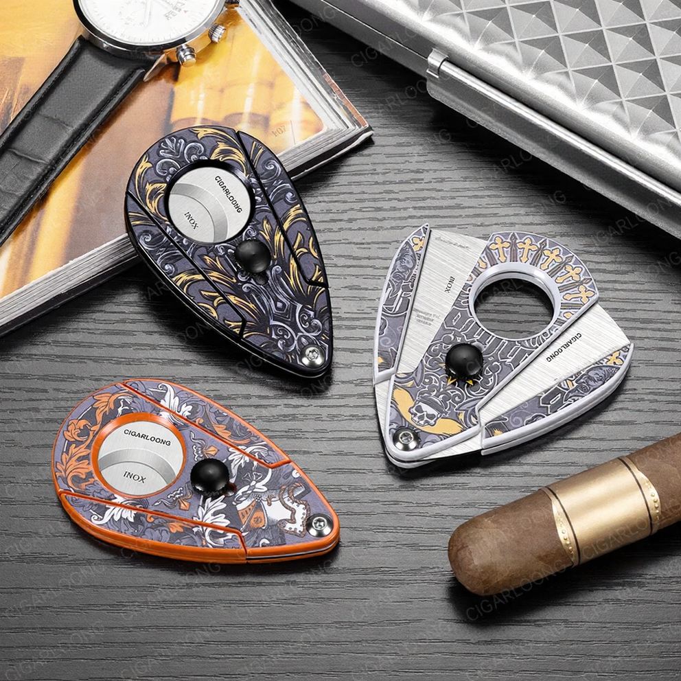 Artistic Guillotine Cigar Cutter with Stainless Steel Blade & Case