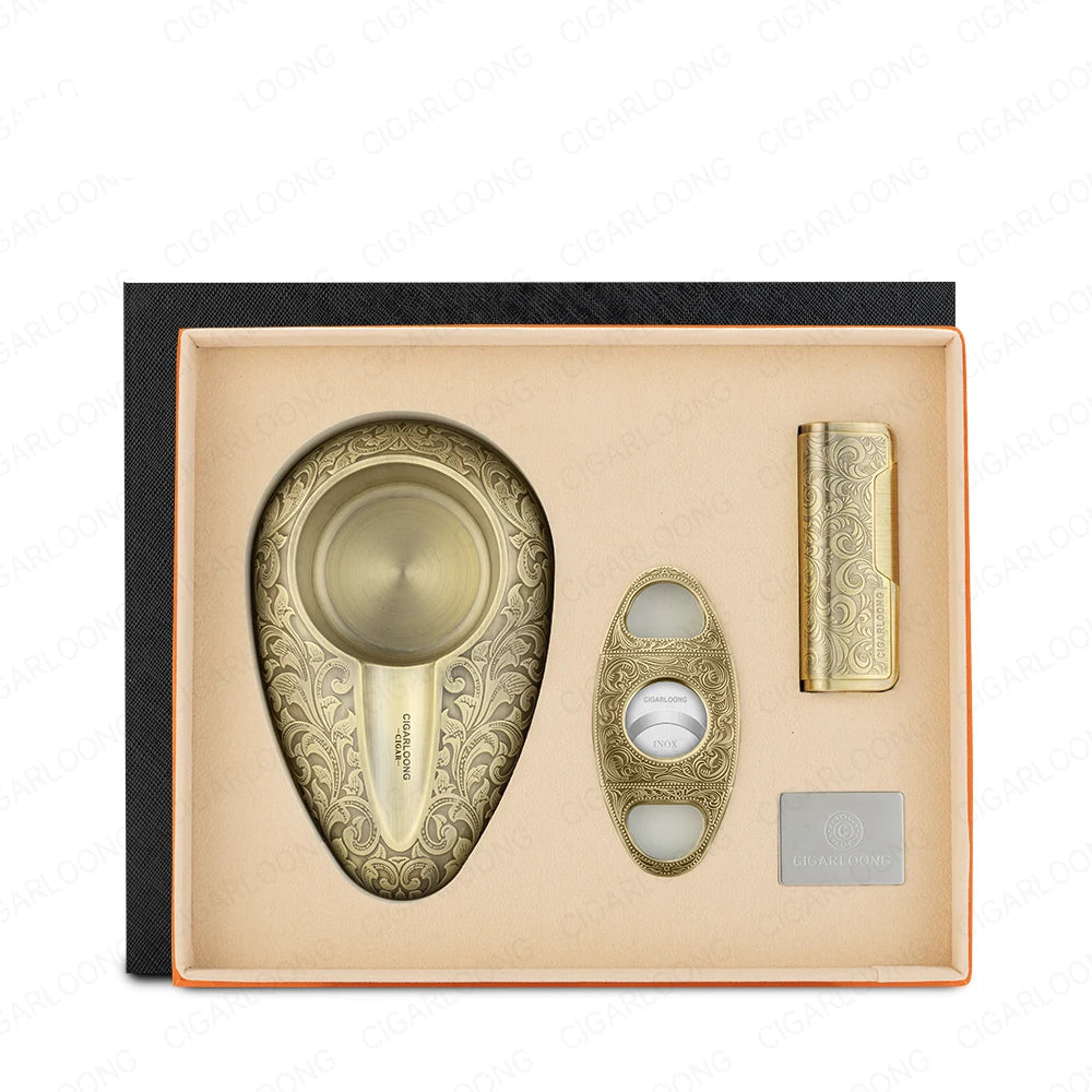 Luxury 3-Piece Cigar Accessory Gift Set – Lighter, Cutter & Ashtray