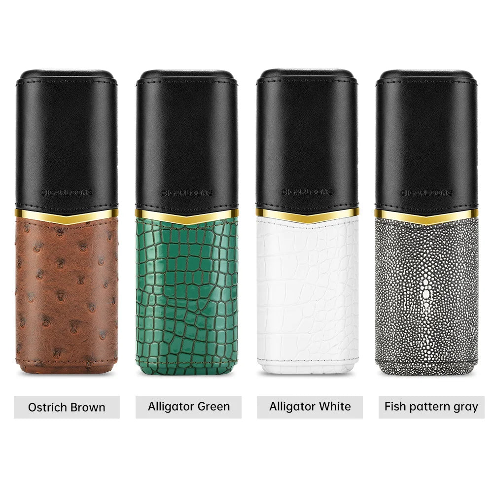 Four perfume bottles with different textured finishes on a white background