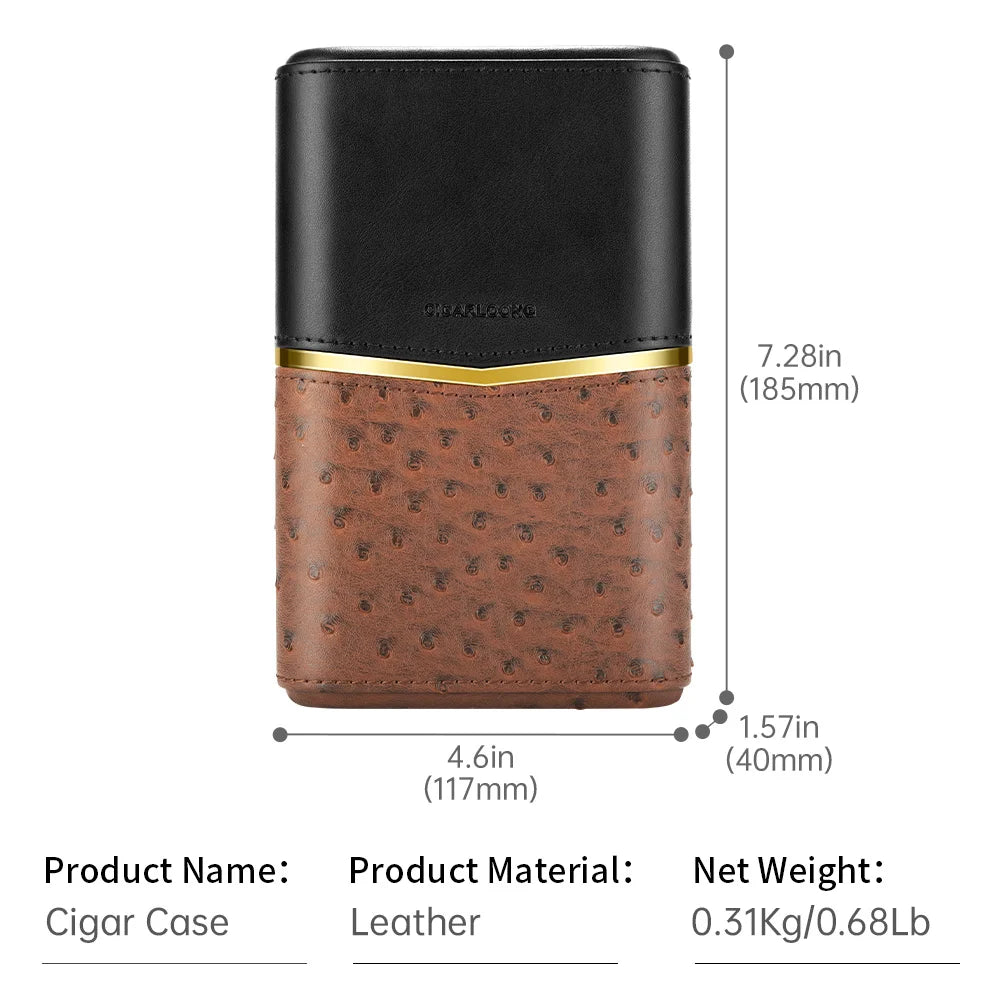 Luxury Cedar-Lined 3-Cigar Travel Case in Exotic Leather
