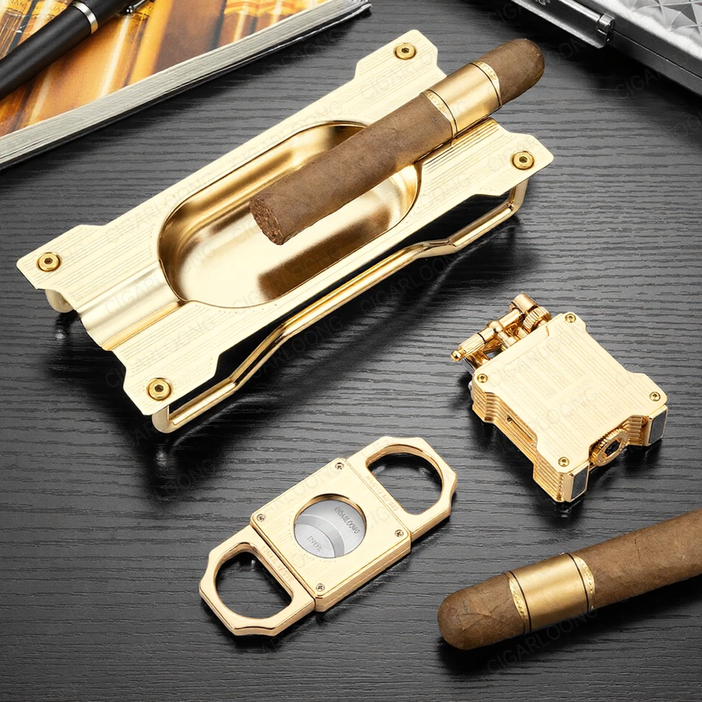 Luxury Cigar Accessories Gift Set with Torch Lighter, Cutter & Ashtray