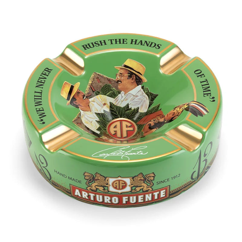 Arturo Fuente cigar humidor with branding and design elements on a white background