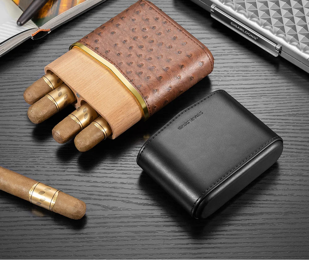 Luxury Cedar-Lined 3-Cigar Travel Case in Exotic Leather