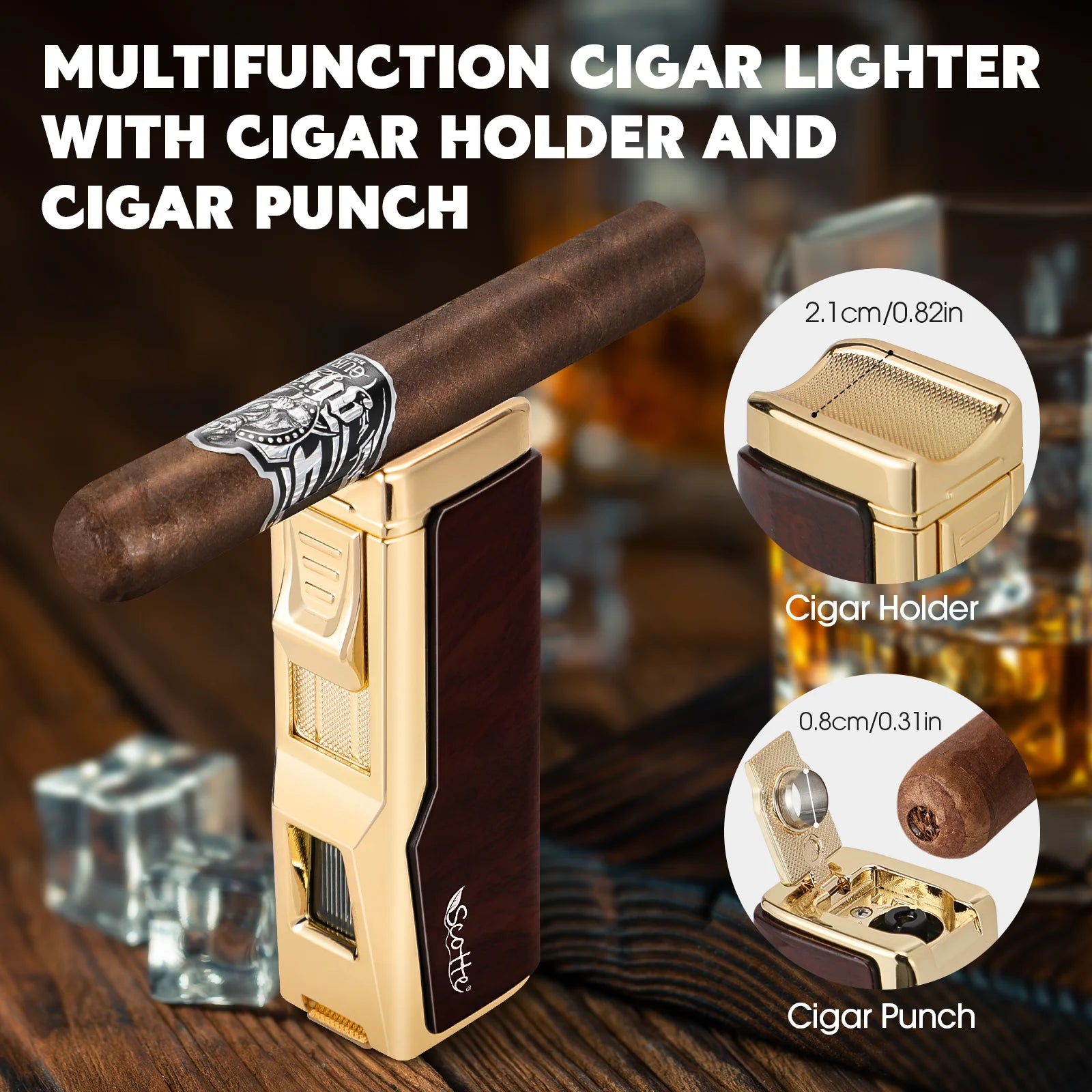 Luxury Leather Travel Cigar Humidor Set with Lighter & Accessories