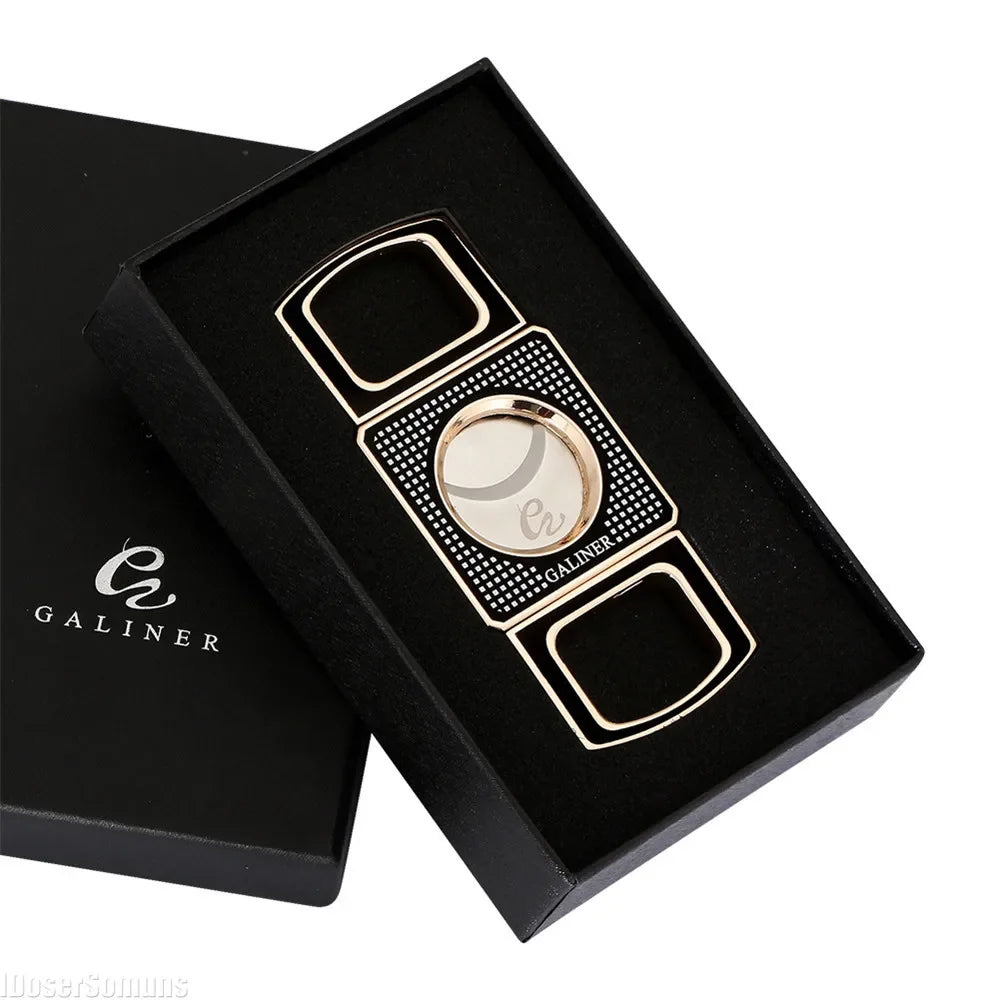 Black cigar cutter on a black gift box.