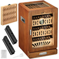 Wooden humidor with accessories on a white background