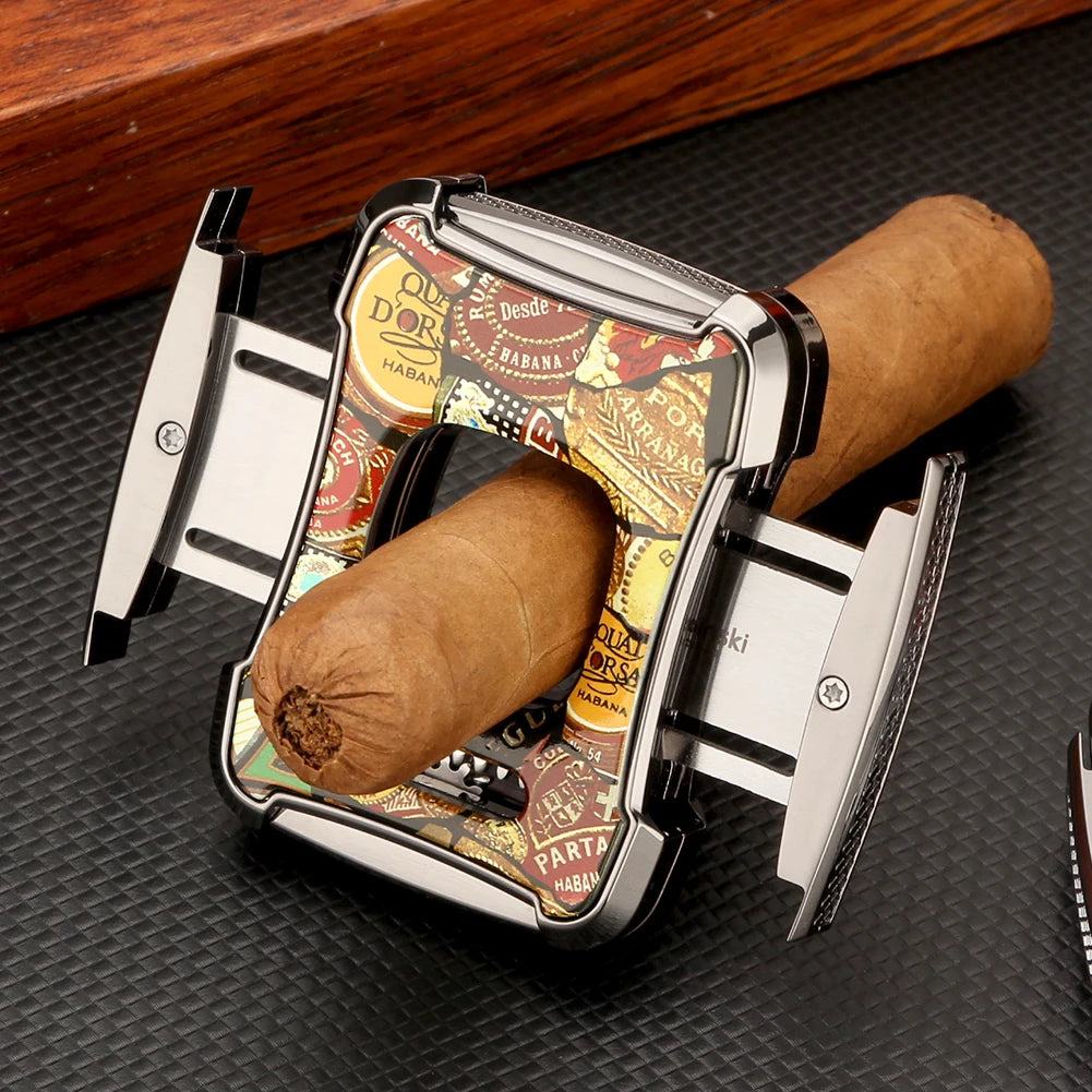 Cigar cutter with cigars on a textured surface