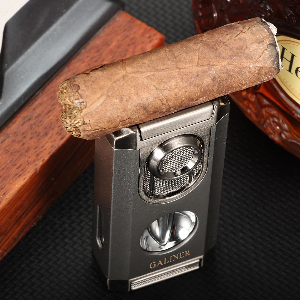 Cigar placed on a cigar lighter holder