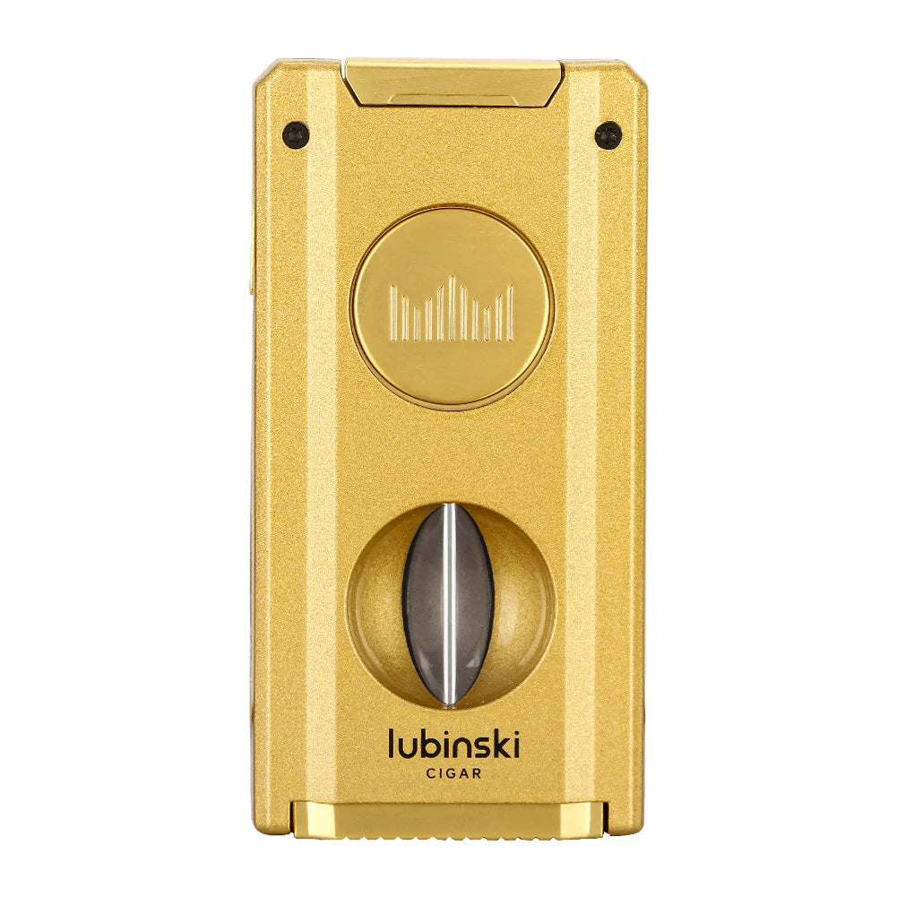 Gold cigar lighter on a white background.