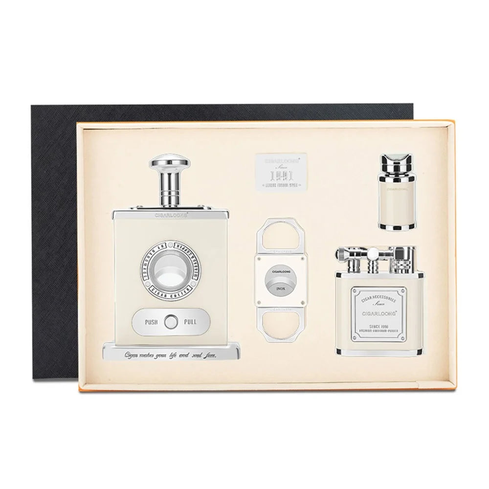 White cigar accessory set on a white background