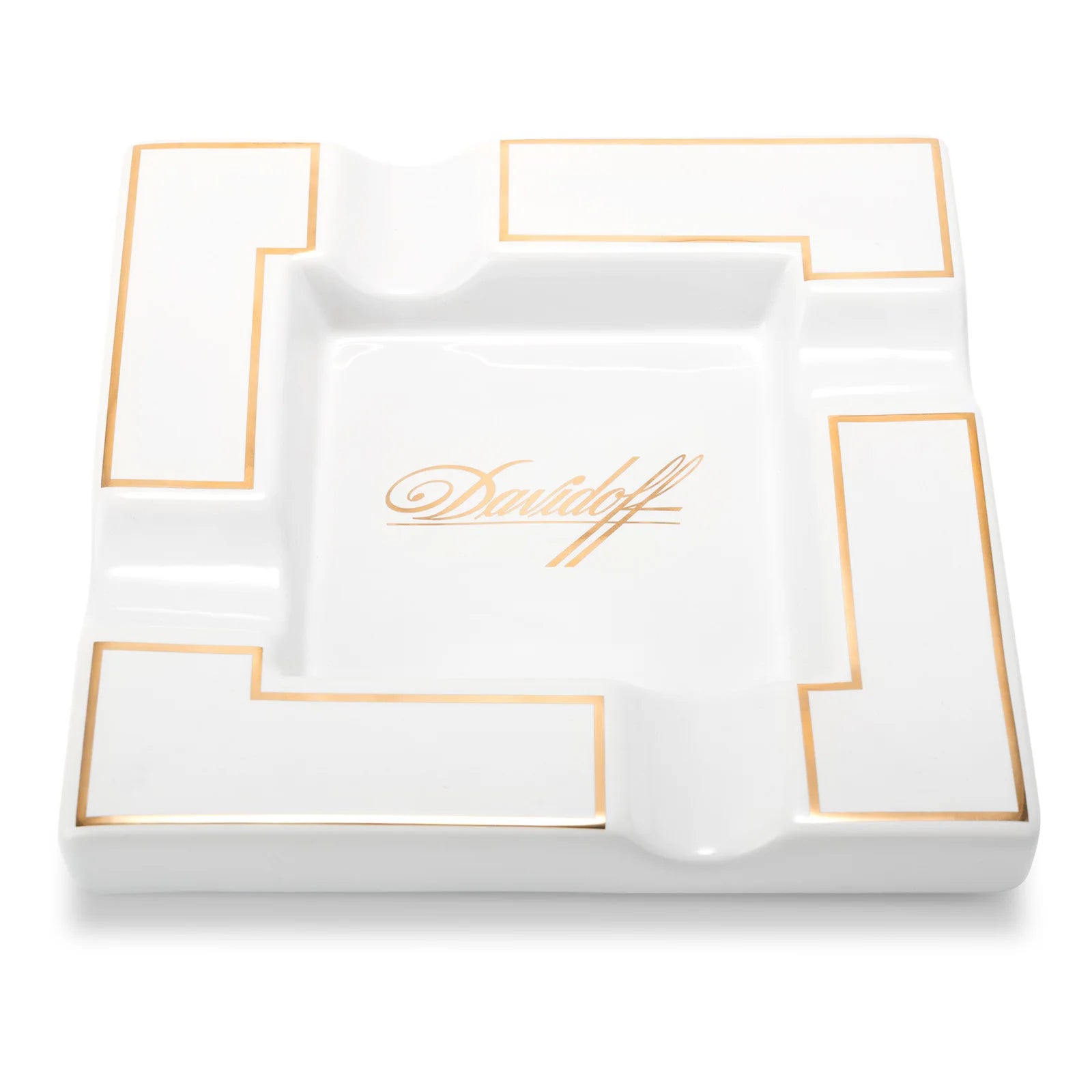 White ceramic tray with gold accents and 'Davidoff' branding on a white background